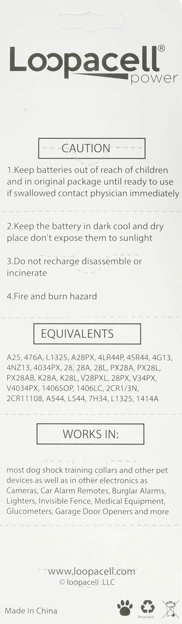 10 Pack 4LR44 / PX28A / L1325 / A544 / K28A / 476A 6V Alkaline Batteries for Dog Shock/Training Collars by Loopacell, 5 Count (Pack of 2)