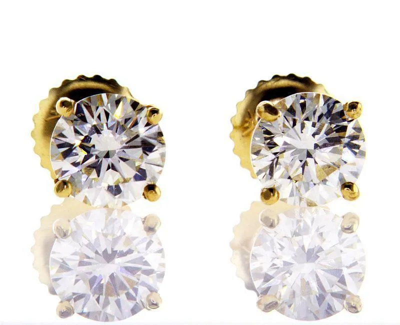 1.50 CTW Diamond Studs Earrings Yellow Gold Round Cut Screw GIA Certified VS1