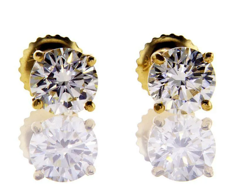 1.50 CTW Diamond Studs Earrings Yellow Gold Round Cut Screw GIA Certified VS1