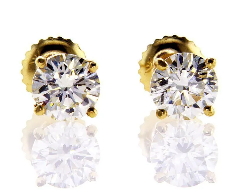 1.50 CTW Diamond Studs Earrings Yellow Gold Round Cut Screw GIA Certified VS1
