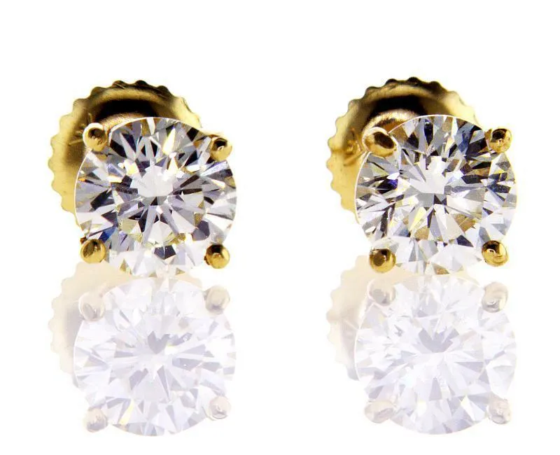 1.50 CTW Diamond Studs Earrings Yellow Gold Round Cut Screw GIA Certified VS1