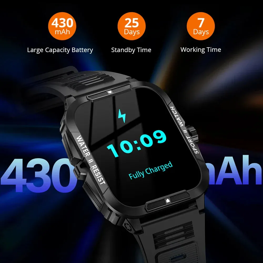 1.96 Inch 3Atm Ip68 Waterproof Military Smartwatch For Men