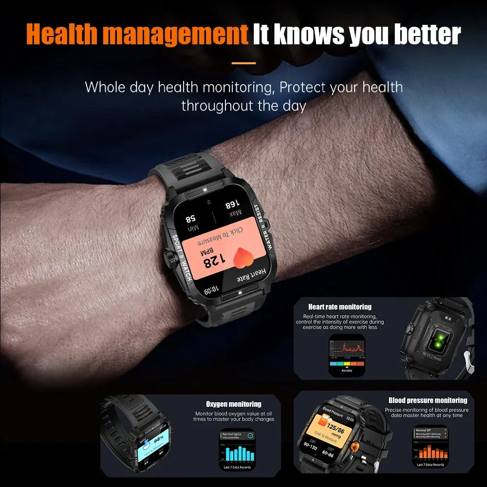 1.96 Inch 3Atm Ip68 Waterproof Military Smartwatch For Men