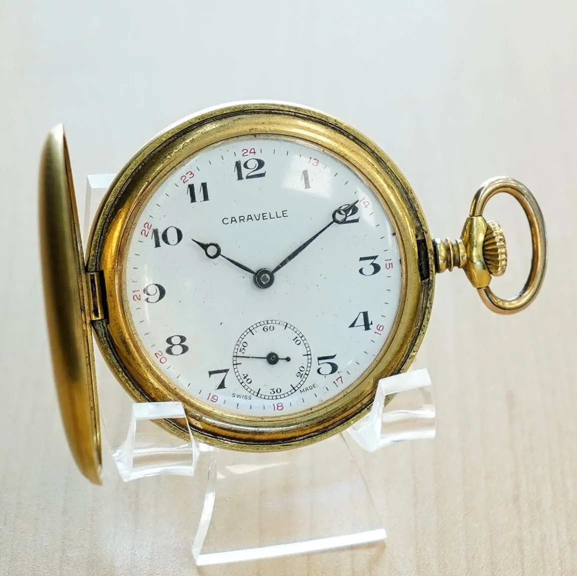 1964 CARAVELLE by Bulova Pocket Watch Hunter Case 17 Jewels Cal. 160A Swiss Made