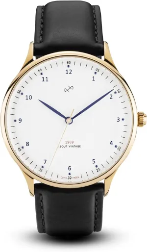 1969 Mens Dress Watch, Quartz Swiss Movement, (Gold/White, 39 mm)