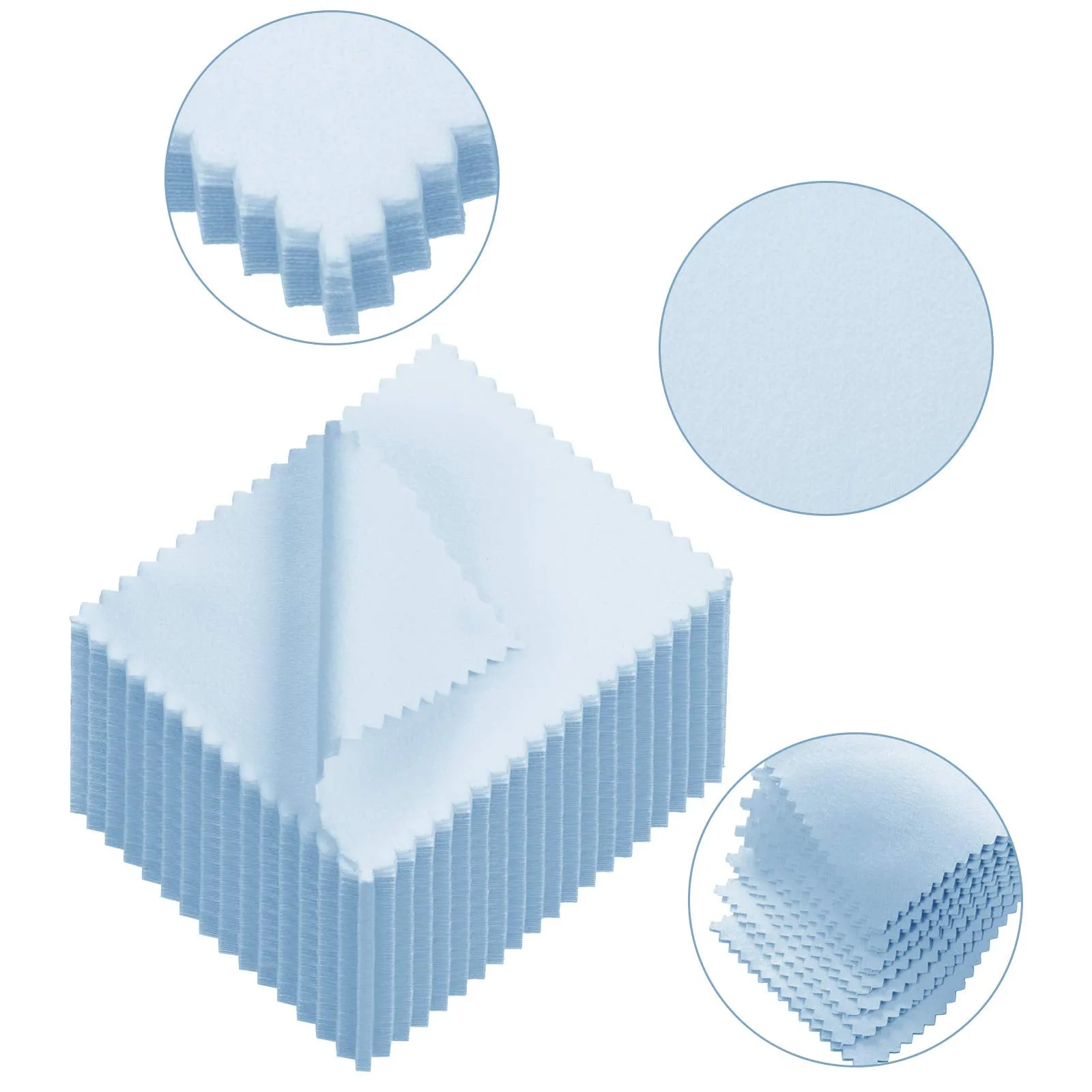 200 Pieces Jewelry Cleaning Cloth Double-Sided Polishing Cloths Glasses Cleaning Cloths for Gold Silver and Platinum Jewelry Watch Coins Glasses, 2.36 x 3.15 Inch (Light Blue) Light Blue