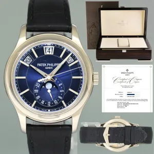 2022 PAPERS Patek Philippe 5205G White Gold Annual Calendar Moon Phase Blue Watch