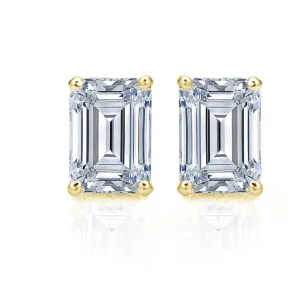 2.50 CTW Diamond Studs Earrings 14k Yellow Gold Screw Back Natural Emerald Cut