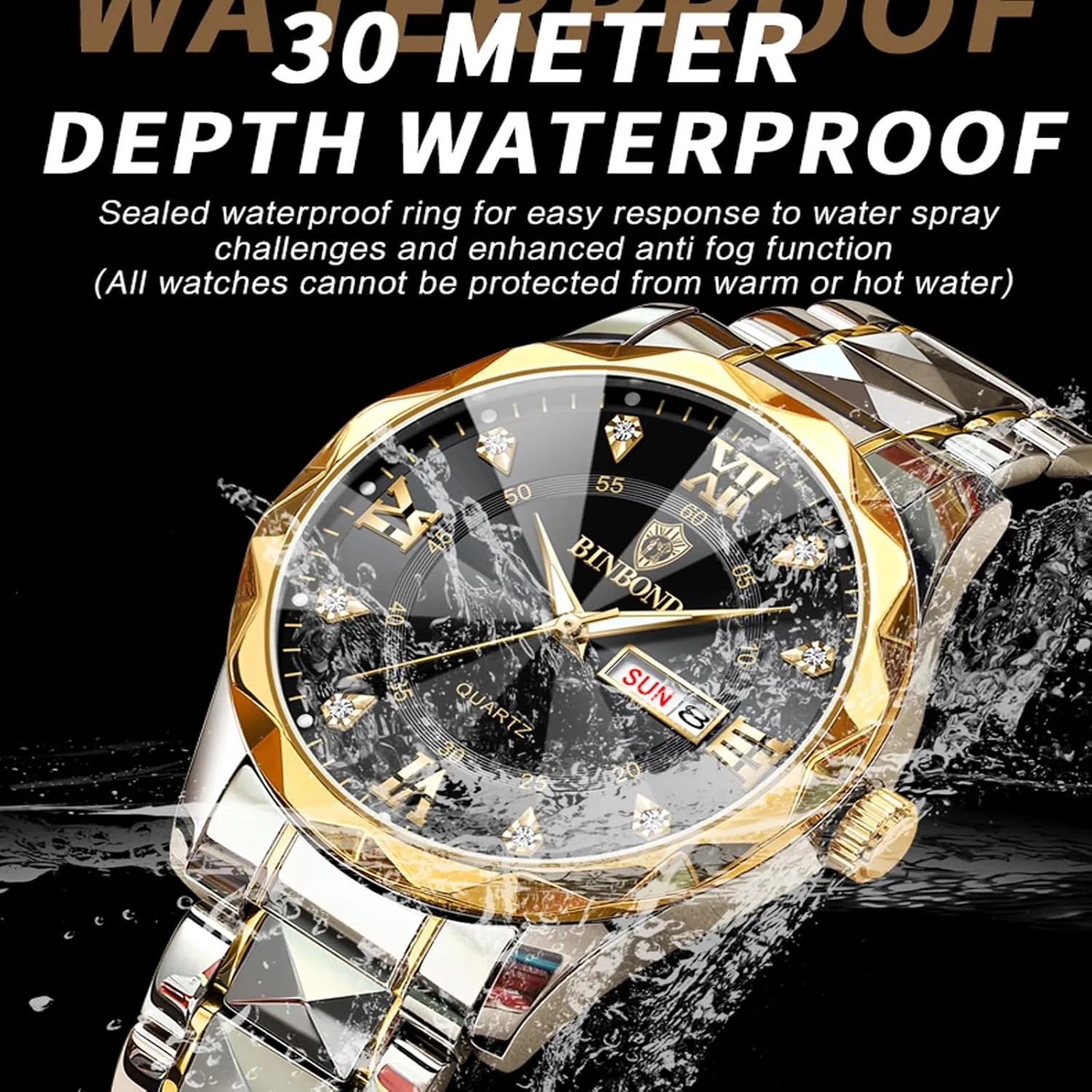 4 Pack Men Watches Diamond Business Dress Analog Quartz Stainless Steel Waterproof Luminous Date Silver Blue Black Gold Luxury Casual Watch for Men