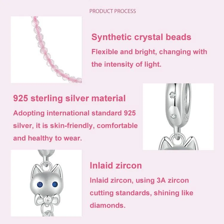 925 Sterling Silver Platinum Plated Cat Safety Chain Pendant