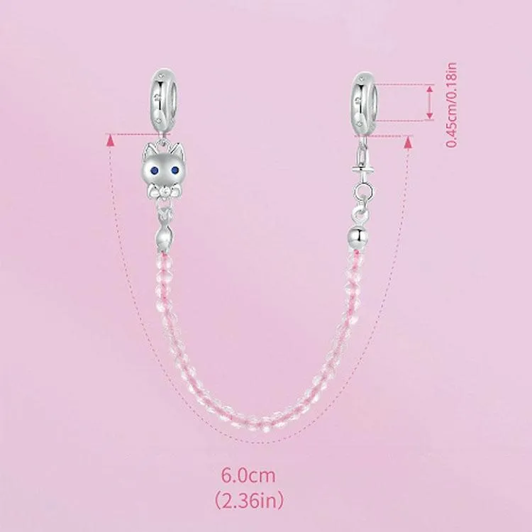 925 Sterling Silver Platinum Plated Cat Safety Chain Pendant