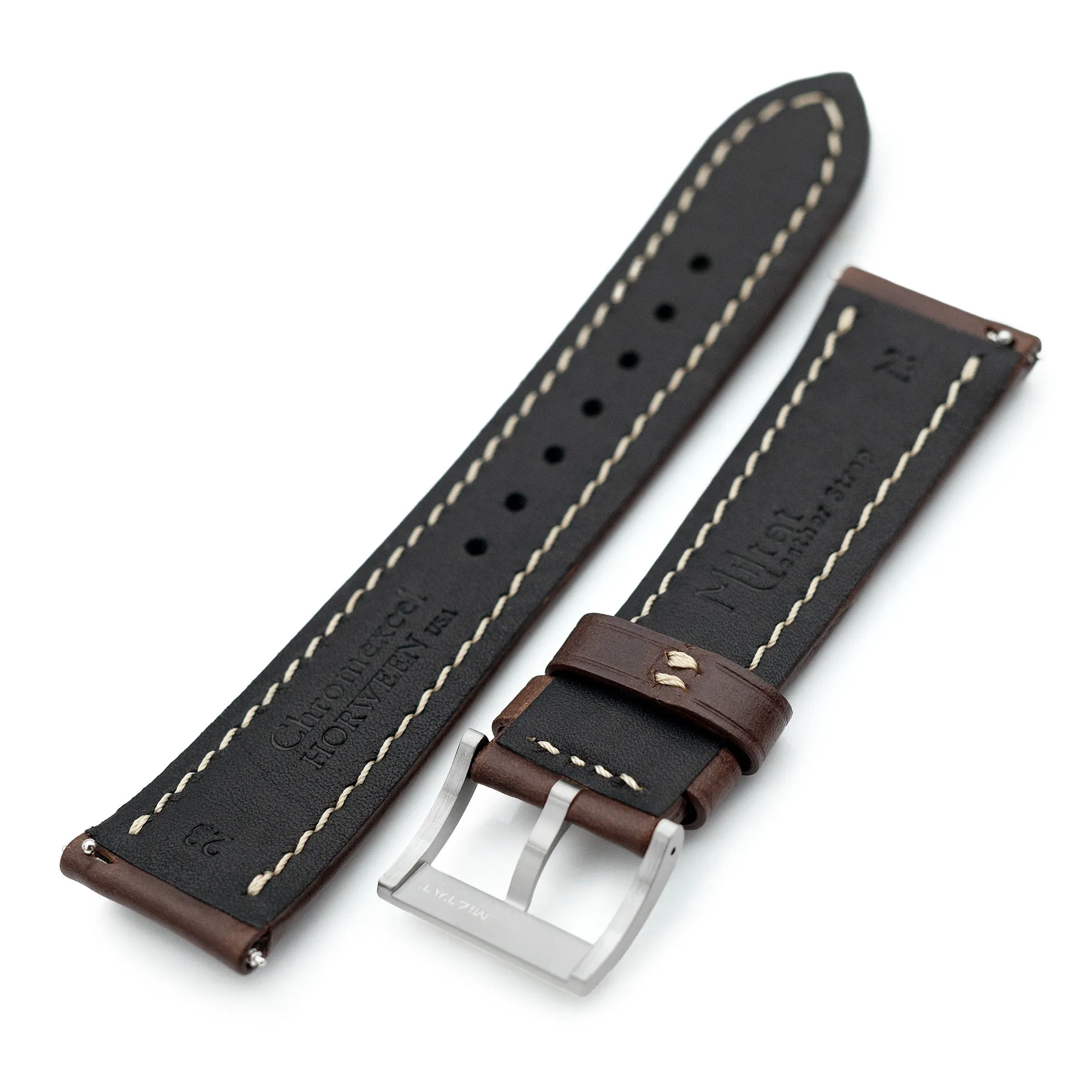 Aviator Style Quick Release Brown Horween Chromexcel Leather Watch Band 19mm, 20mm, 22mm or 23mm