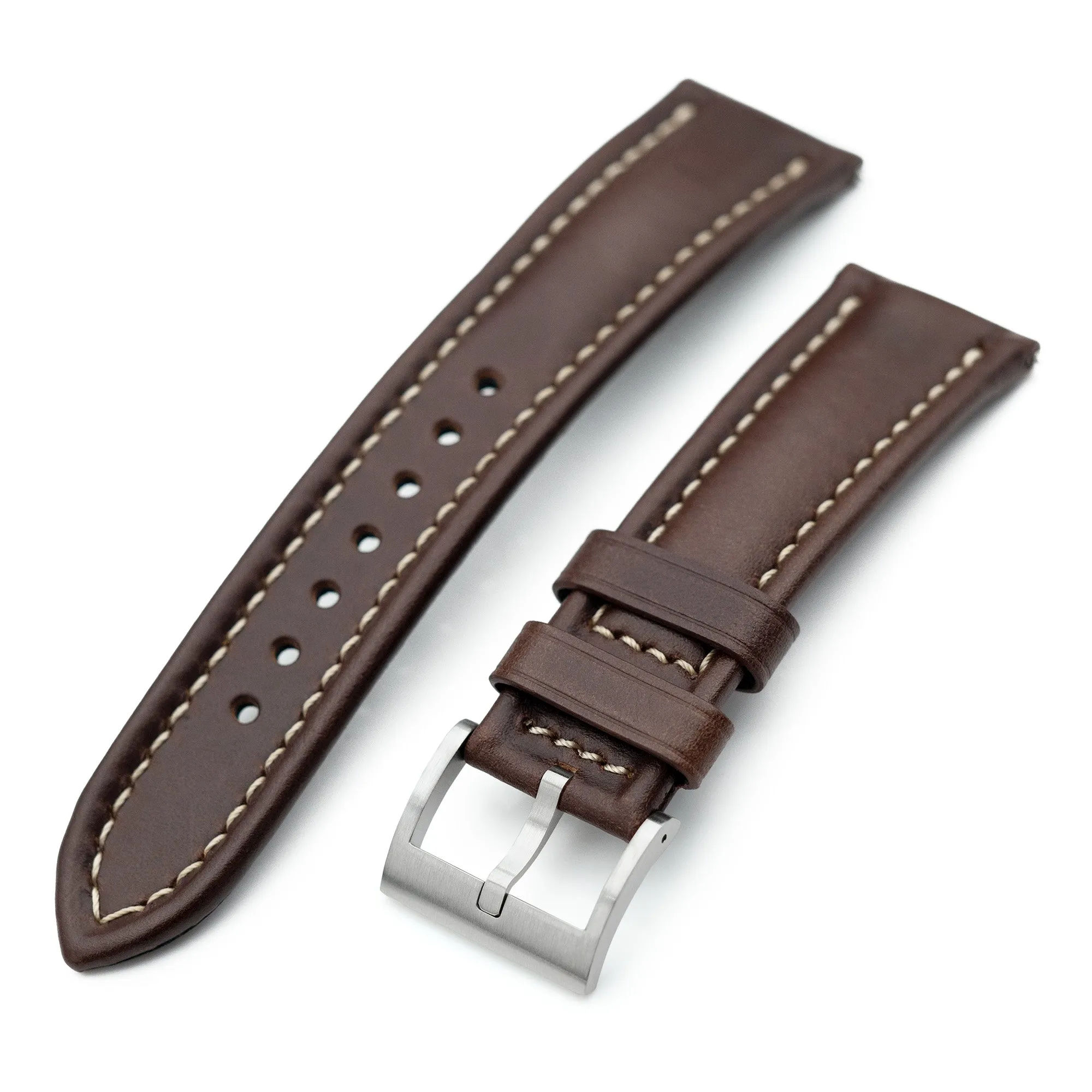 Aviator Style Quick Release Brown Horween Chromexcel Leather Watch Band 19mm, 20mm, 22mm or 23mm