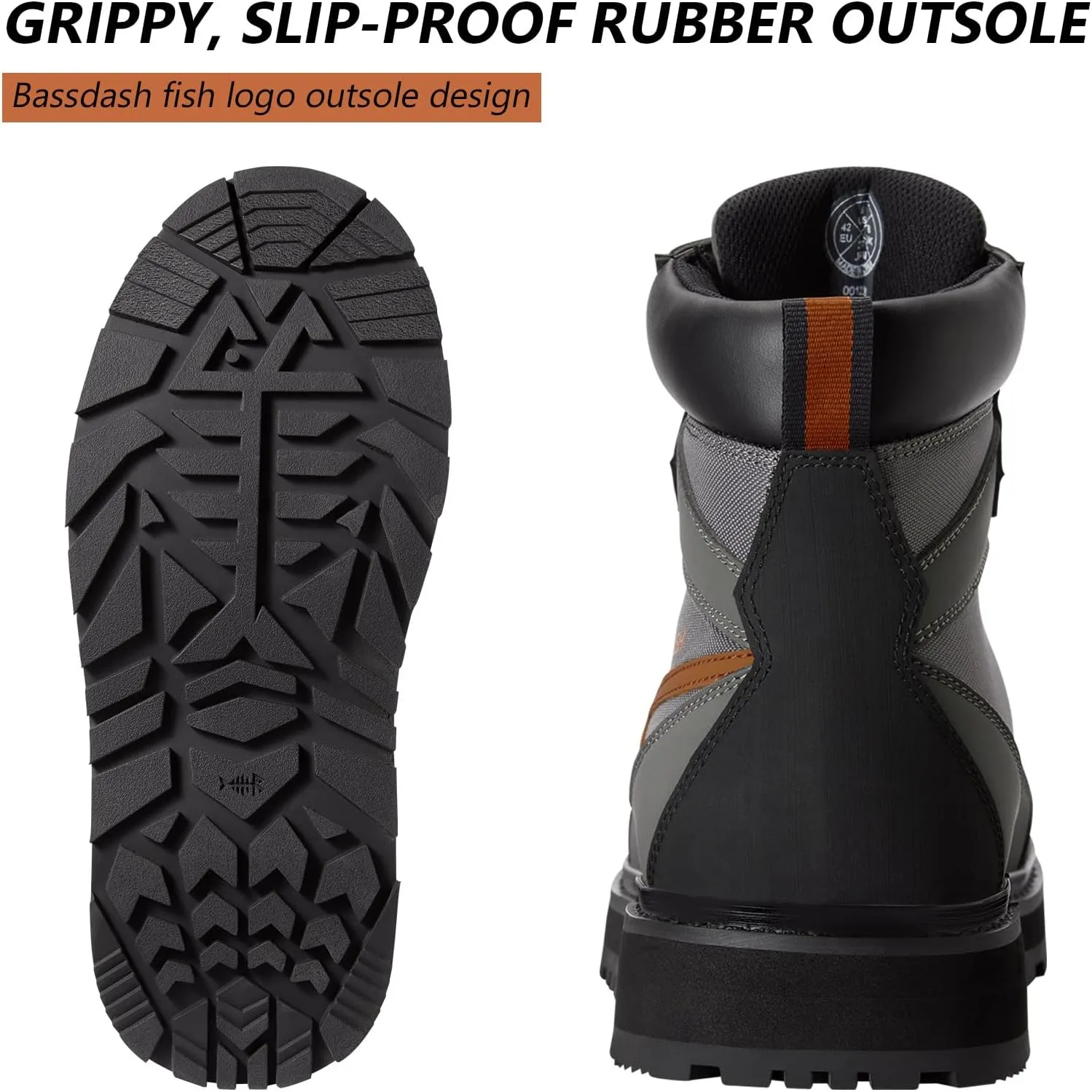 BASSDASH Mens Wading Boots Lightweight Anti-Slip Rubber Sole Fly Fishing Wading Shoes