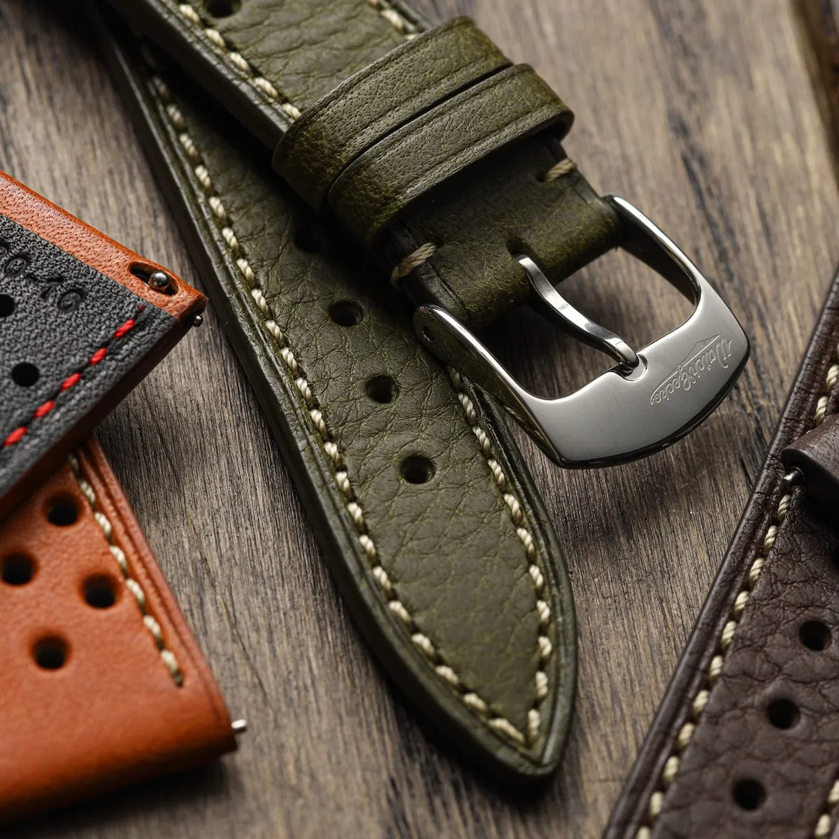 Beaufort Racing Badalassi Carlo Minerva Box Leather Perforated Watch Strap - Coral
