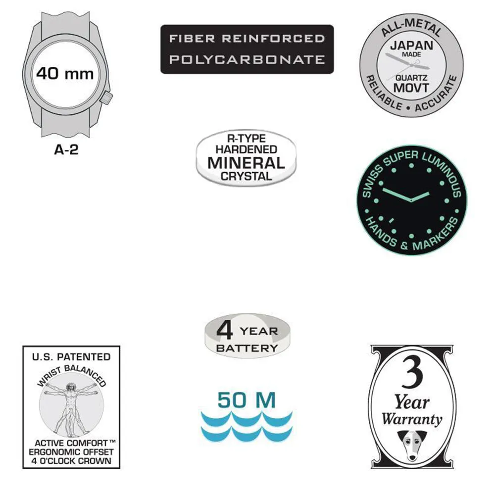 Bertucci Unisex DX3 Plus Black Dial Vintage Drab Dash Line Nylon Band Watch - 11108
