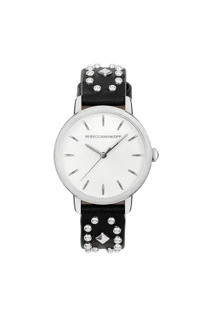 BFFL Silver Tone Multi Studded Leather Watch, 36MM