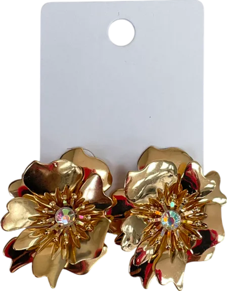 boohoo Metallic Flower Diamant Stud Earrings One Size