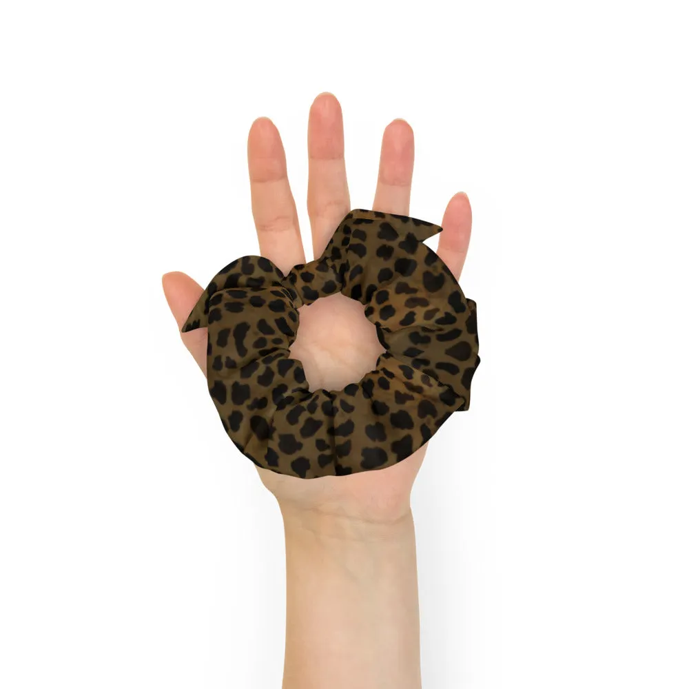 Brown Cheetah Print Scrunchie, Elastic Stretchy Premium Women's Hair Stylish Accessories-Made in USA/EU