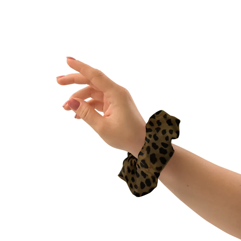 Brown Cheetah Print Scrunchie, Elastic Stretchy Premium Women's Hair Stylish Accessories-Made in USA/EU