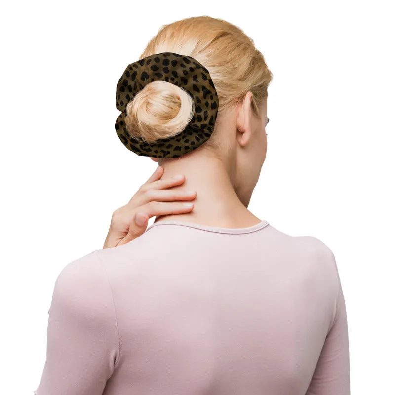 Brown Cheetah Print Scrunchie, Elastic Stretchy Premium Women's Hair Stylish Accessories-Made in USA/EU