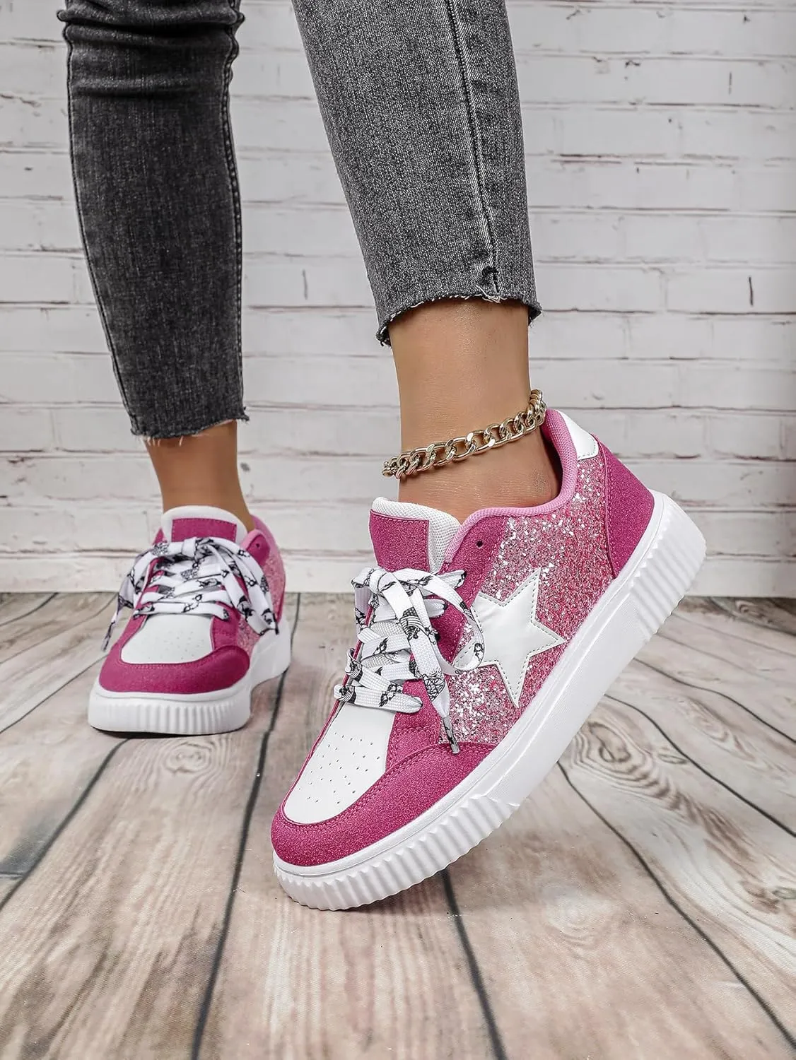 Canvas Glitter Y2K Retro Star Sneakers Comfortable Rubber Sole Shoes for Women Holiday Travel Daily Wear Matching Couple Outfit Aesthetic Star Skate Style
