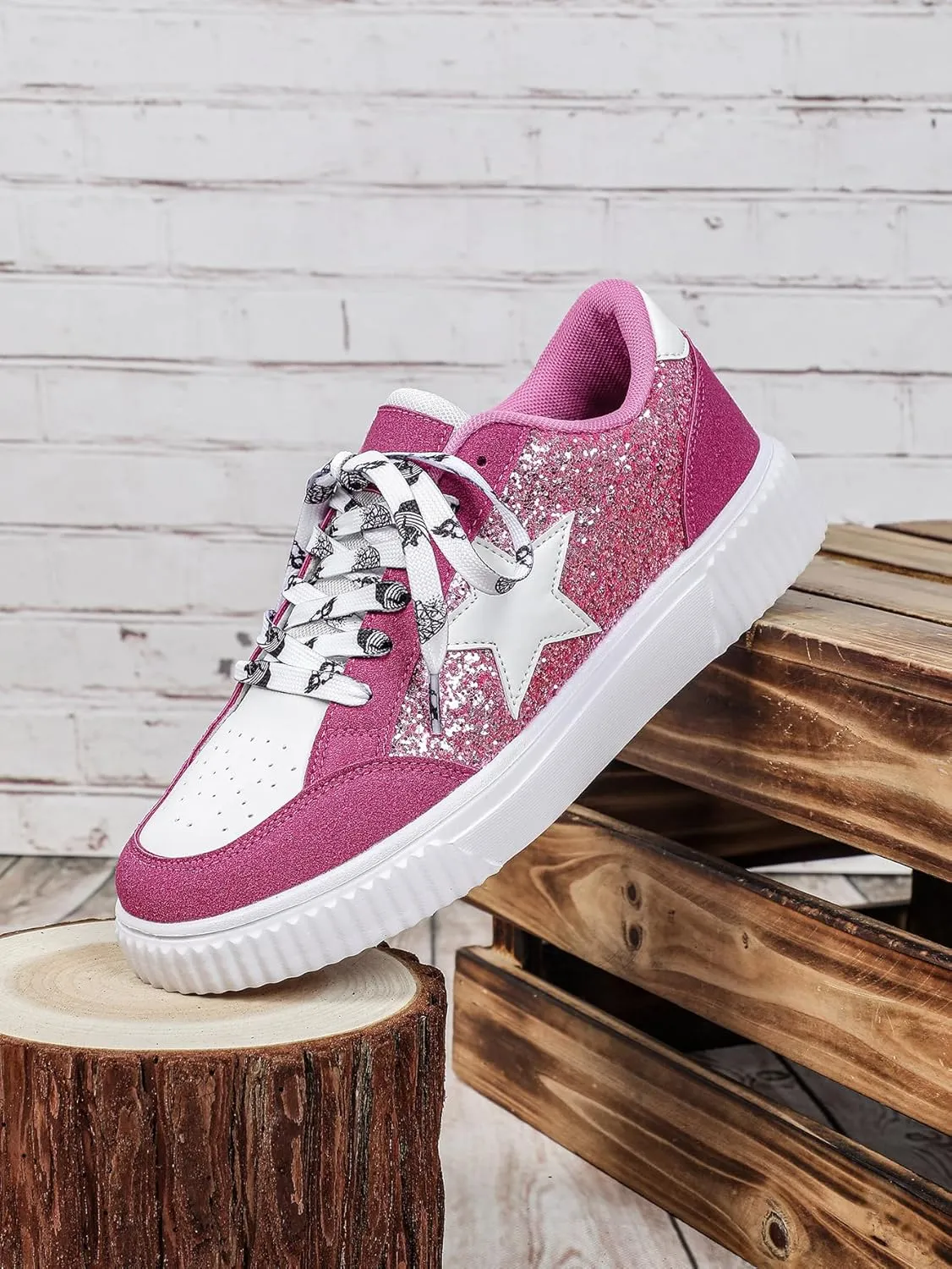 Canvas Glitter Y2K Retro Star Sneakers Comfortable Rubber Sole Shoes for Women Holiday Travel Daily Wear Matching Couple Outfit Aesthetic Star Skate Style