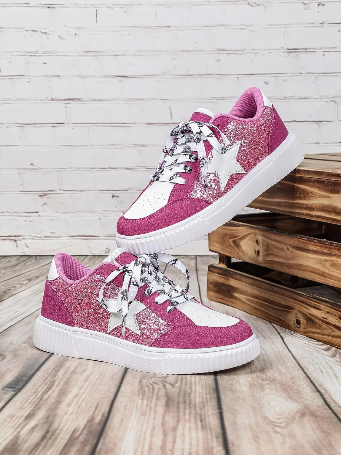 Canvas Glitter Y2K Retro Star Sneakers Comfortable Rubber Sole Shoes for Women Holiday Travel Daily Wear Matching Couple Outfit Aesthetic Star Skate Style
