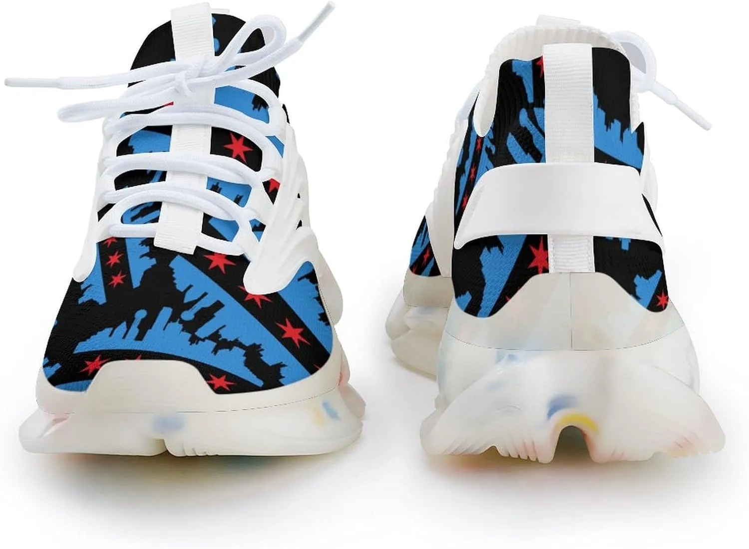 Chicago Flag with Buildings Skyline Running Shoes for Men Low Top Athletic Training Shoe Sports Walking Shoes Non-Slip Gym Sneakers