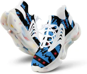 Chicago Flag with Buildings Skyline Running Shoes for Men Low Top Athletic Training Shoe Sports Walking Shoes Non-Slip Gym Sneakers