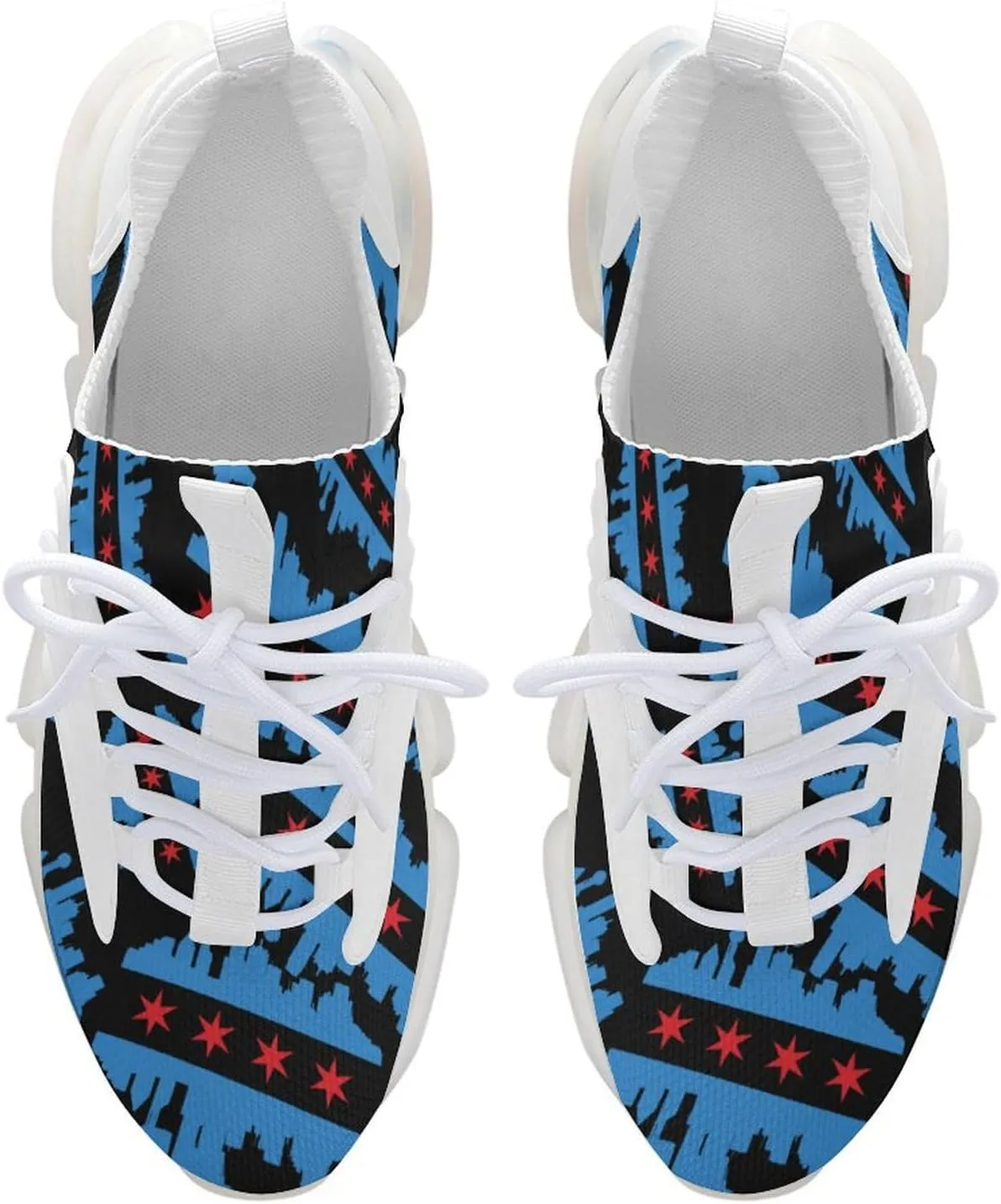 Chicago Flag with Buildings Skyline Running Shoes for Men Low Top Athletic Training Shoe Sports Walking Shoes Non-Slip Gym Sneakers