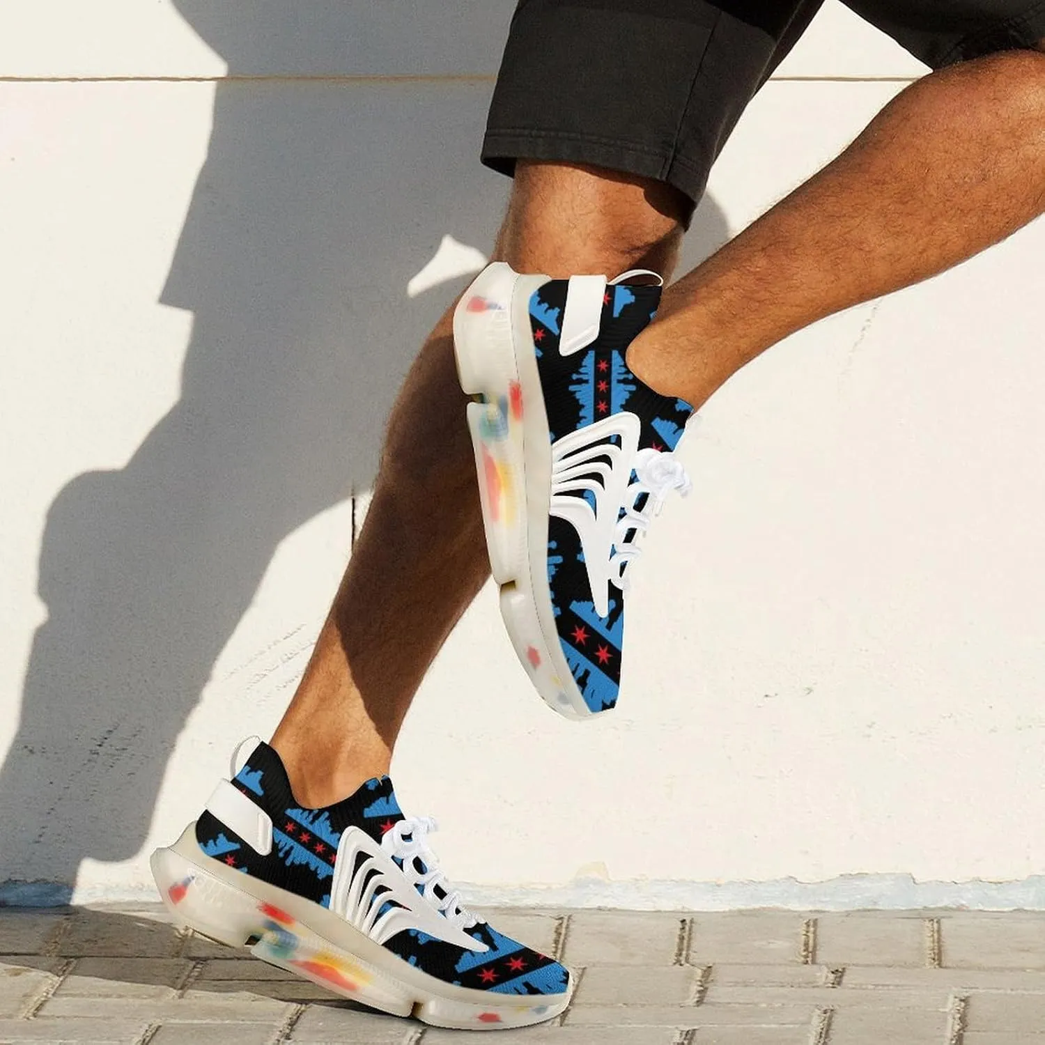 Chicago Flag with Buildings Skyline Running Shoes for Men Low Top Athletic Training Shoe Sports Walking Shoes Non-Slip Gym Sneakers