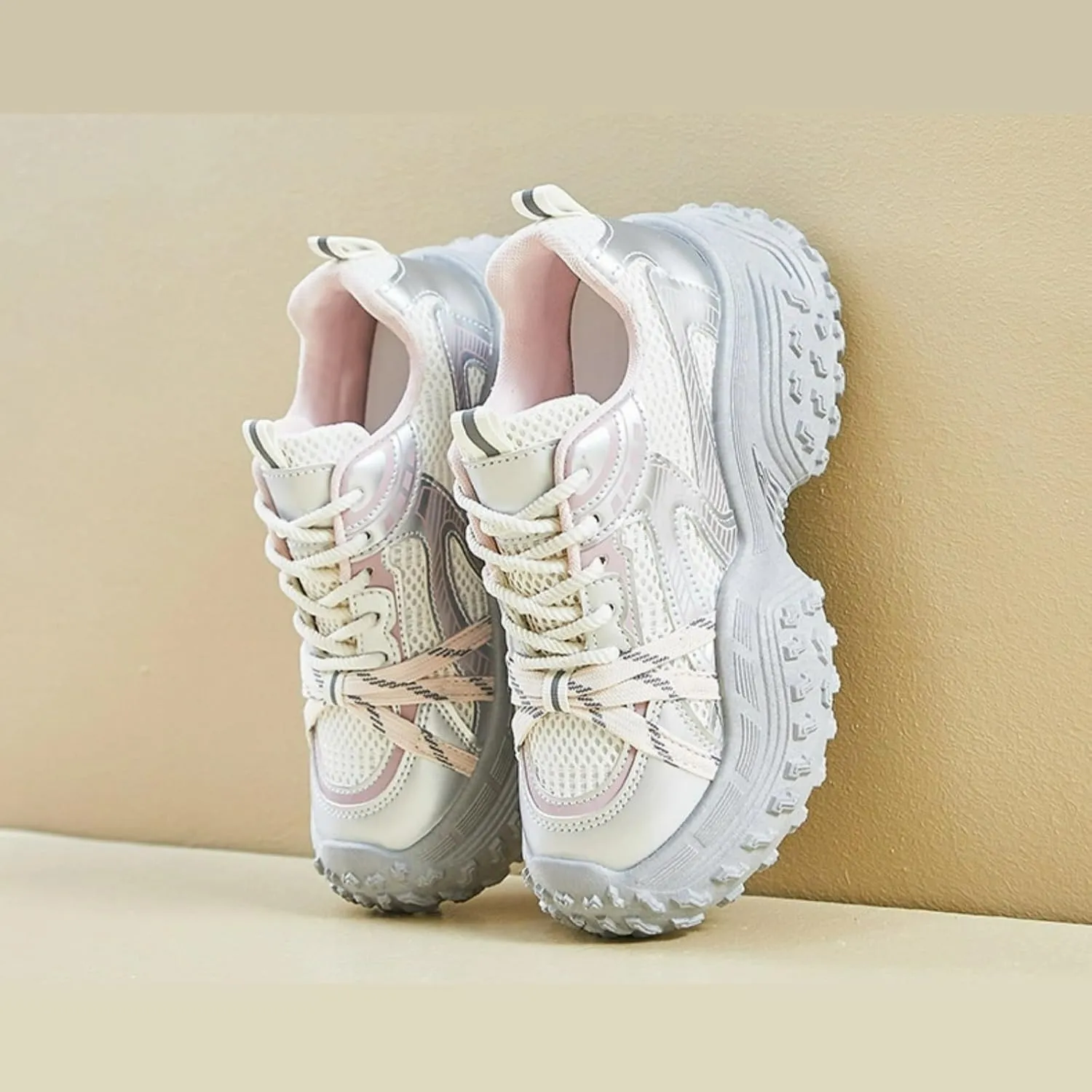 Chunky Platform Sneakers Women Retro Y2K Aesthetic 1.8" Height Increase Breathable Mesh Dad Shoes Casual Outfit Walking Shoes