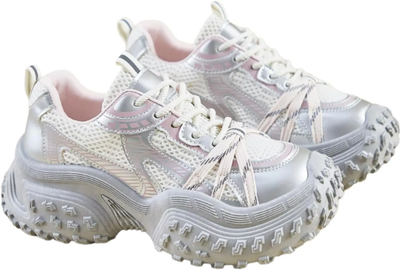 Chunky Platform Sneakers Women Retro Y2K Aesthetic 1.8" Height Increase Breathable Mesh Dad Shoes Casual Outfit Walking Shoes