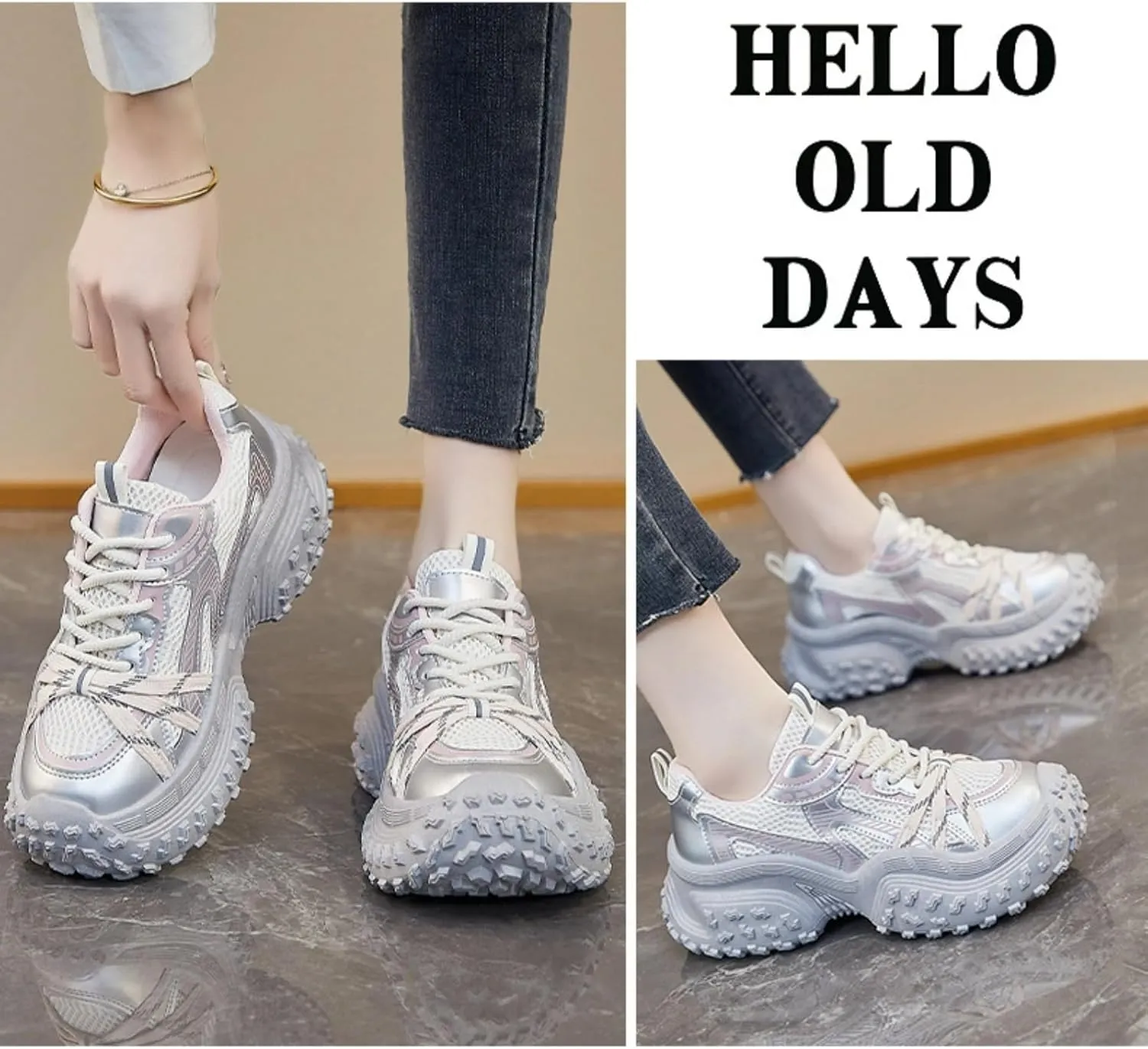 Chunky Platform Sneakers Women Retro Y2K Aesthetic 1.8" Height Increase Breathable Mesh Dad Shoes Casual Outfit Walking Shoes
