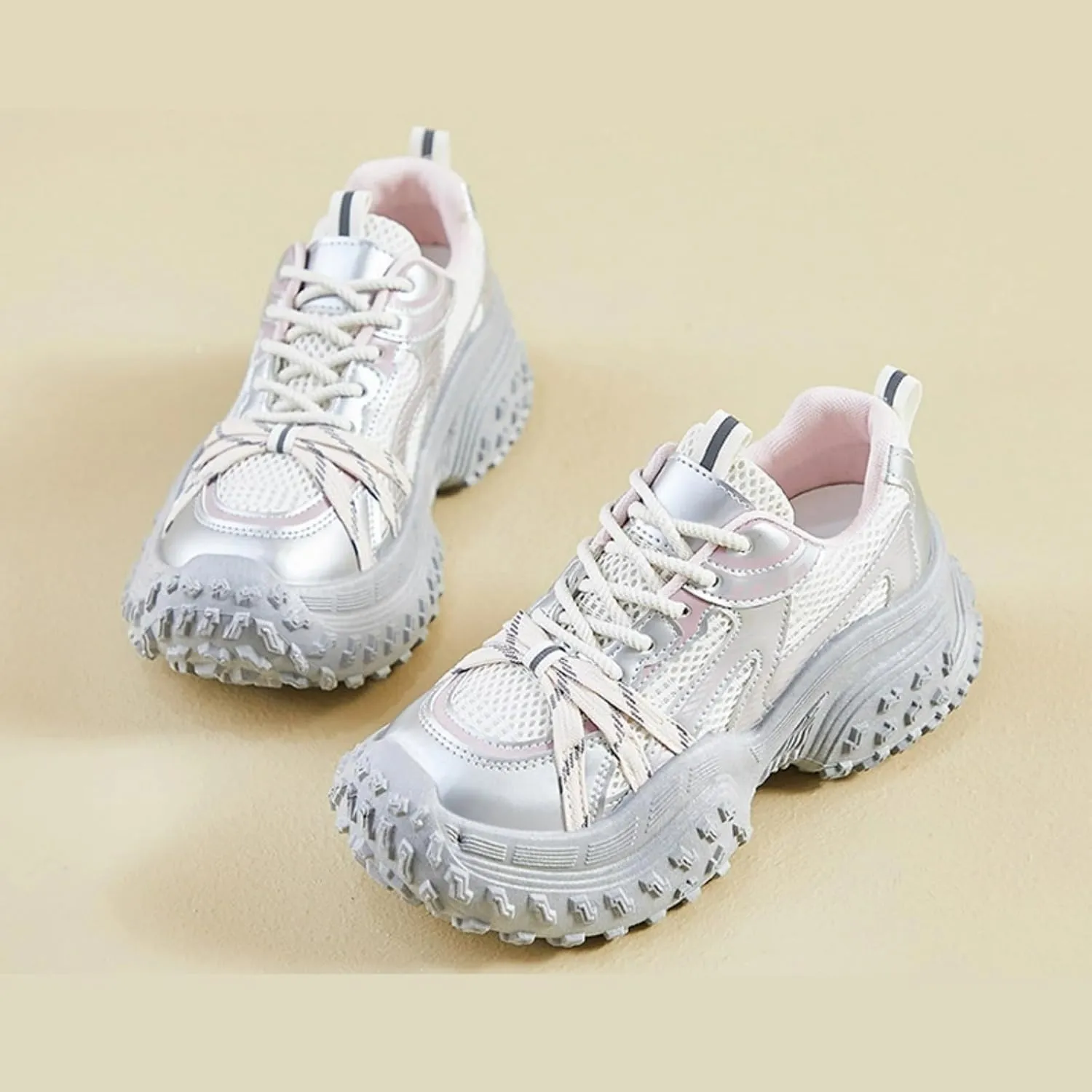 Chunky Platform Sneakers Women Retro Y2K Aesthetic 1.8" Height Increase Breathable Mesh Dad Shoes Casual Outfit Walking Shoes