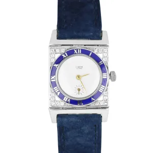 Circa 1930's Vintage Art Deco Geneva Platinum DIA Enamel Blue 17 Jewels Watch