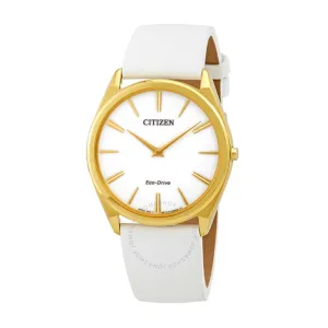 Citizen Eco-Drive Stiletto Womens White Leather Band White Quartz Dial Watch - AR3072-09A