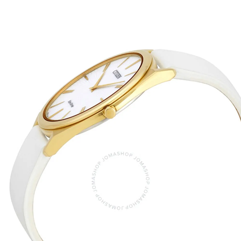 Citizen Eco-Drive Stiletto Womens White Leather Band White Quartz Dial Watch - AR3072-09A
