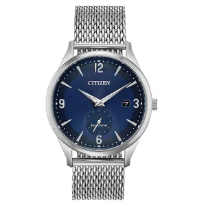 Citizen Mens Eco-Drive Blue Dial Silver Band Stainless Steel Watches - BV1110-51L