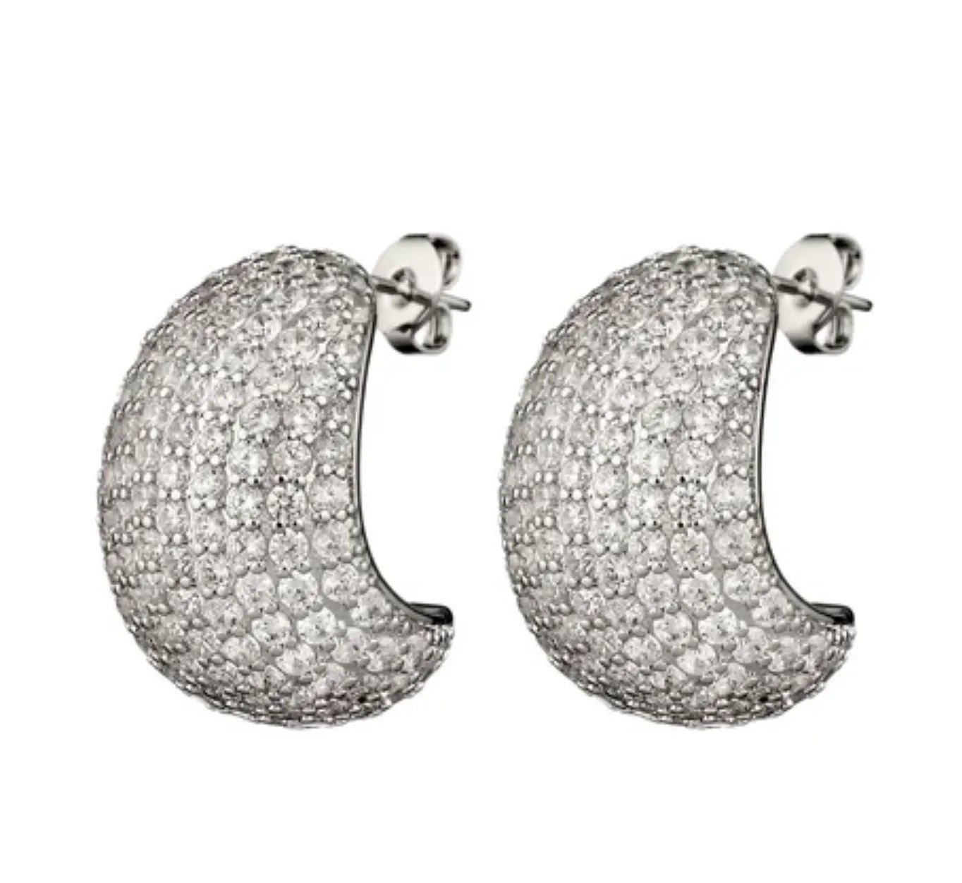 CRYSTALS & CO Pave Bubble Dome Earrings - White Gold