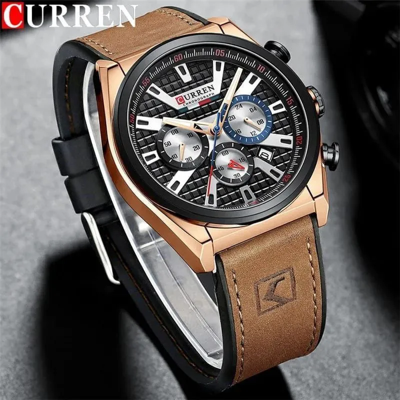 CURREN Men's Chronograph Waterproof Leather Wrist Watch