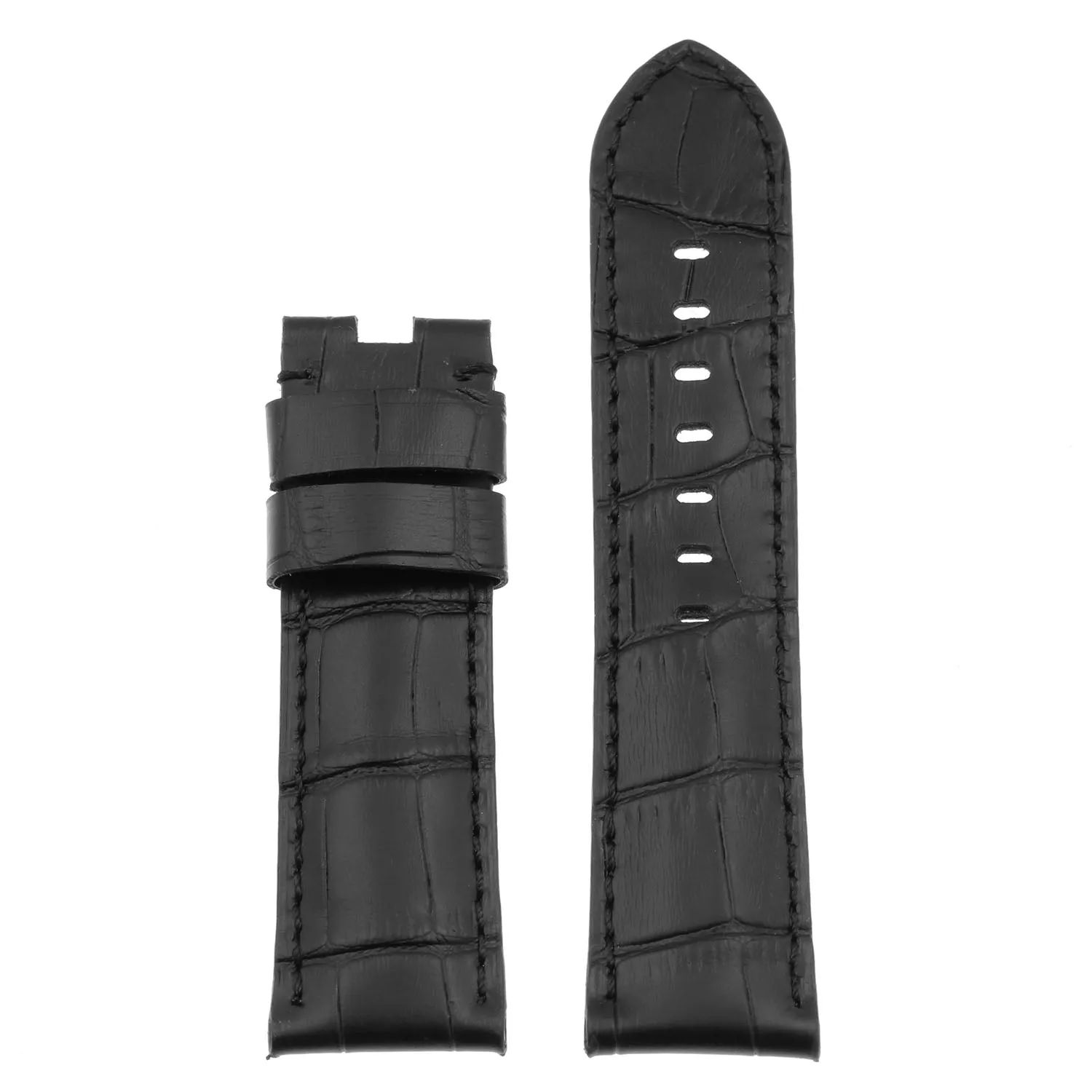 DASSARI Croc Leather Strap for Deployant Clasp Black (Black Stitching)