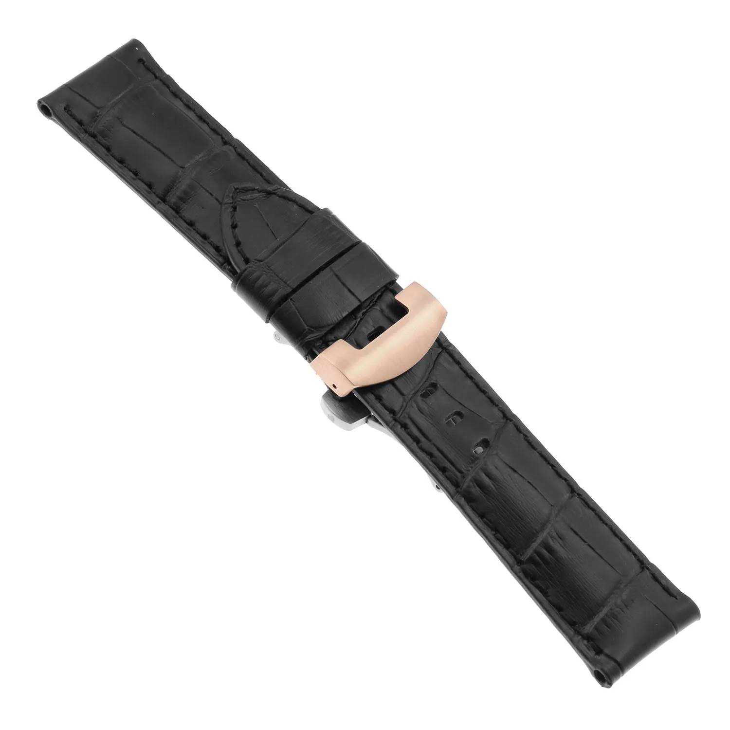 DASSARI Croc Leather Strap for Deployant Clasp Black (Black Stitching)