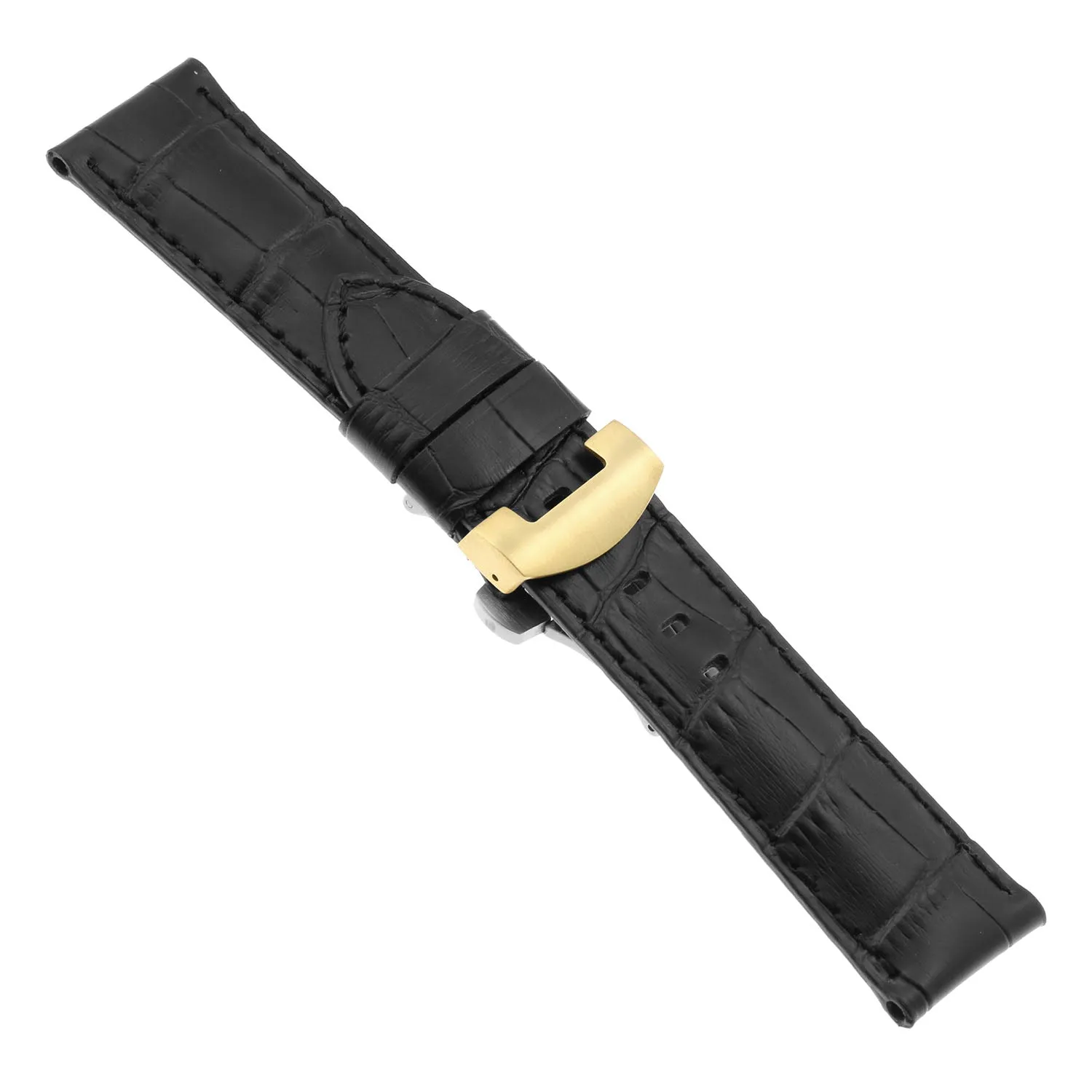 DASSARI Croc Leather Strap for Deployant Clasp Black (Black Stitching)