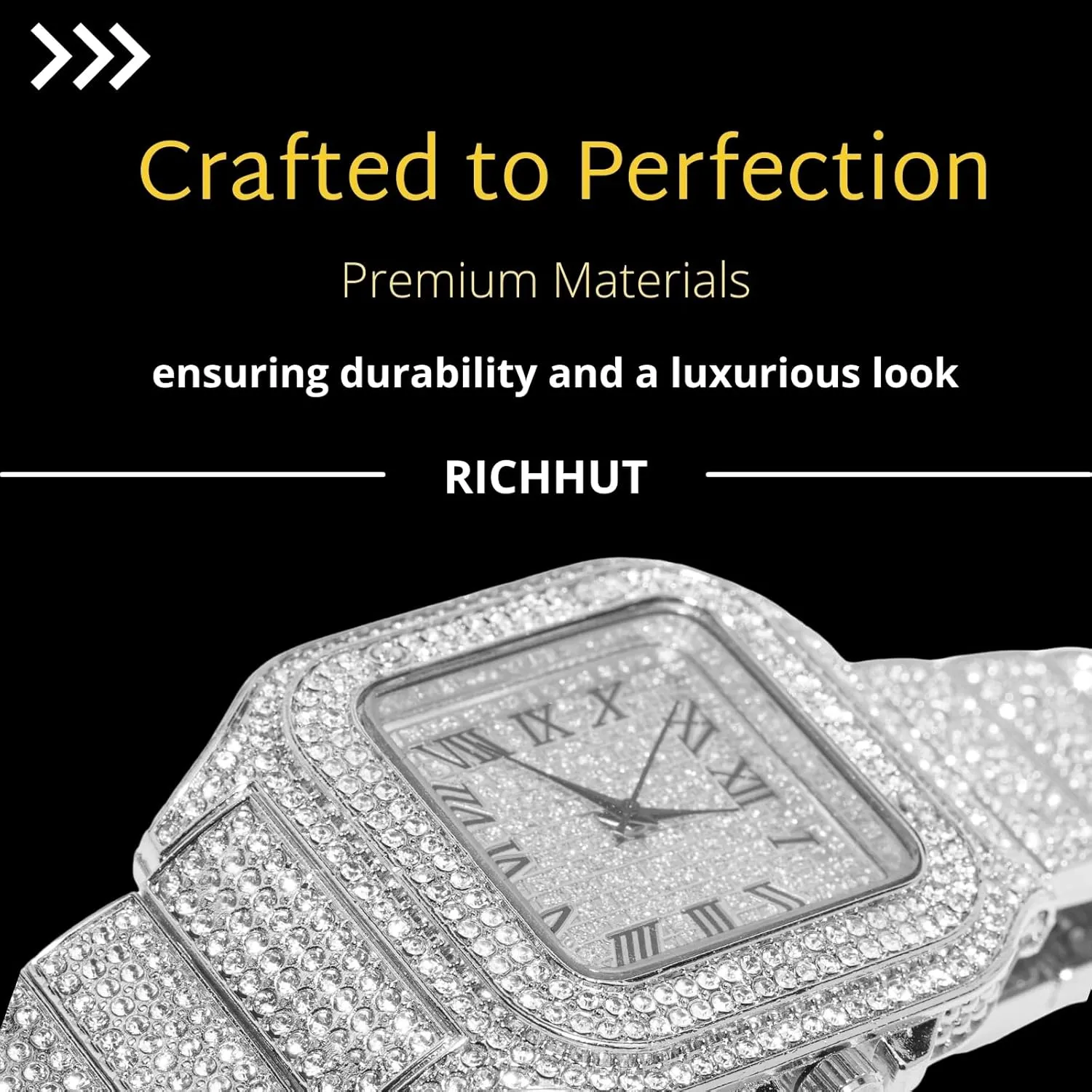 Diamond Watch for Men Guys - Square Dial - Iced Out 20MM Wide Wristband 18k Real Gold/White Gold Platinum Plated, with Cuban Link Chain Set Optional, Gift for Boyfriend Husband