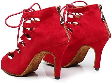 DKZSYIM Women's Latin Dance Shoes,Lace-up Salsa Party Wedding Ankle Boot Sandals,Model YCL361