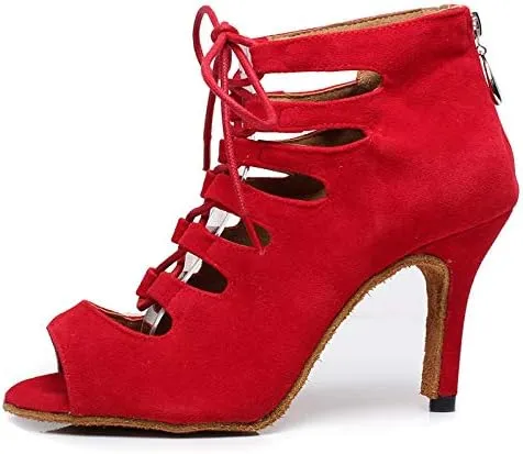 DKZSYIM Women's Latin Dance Shoes,Lace-up Salsa Party Wedding Ankle Boot Sandals,Model YCL361