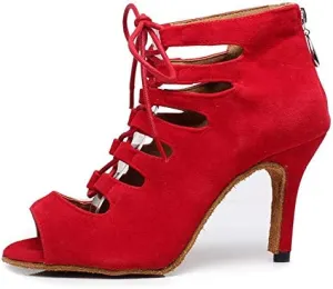 DKZSYIM Women's Latin Dance Shoes,Lace-up Salsa Party Wedding Ankle Boot Sandals,Model YCL361