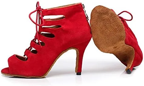 DKZSYIM Women's Latin Dance Shoes,Lace-up Salsa Party Wedding Ankle Boot Sandals,Model YCL361